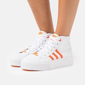 Adidas NIZZA PLATFORM MID SHOES Sz 9.5 Orange and white